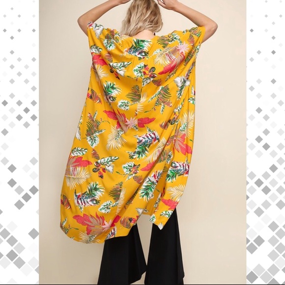 NWT UMGEE Yellow Tropical Print Kimono Duster Short Sleeve Cardigan Small - Picture 6 of 10